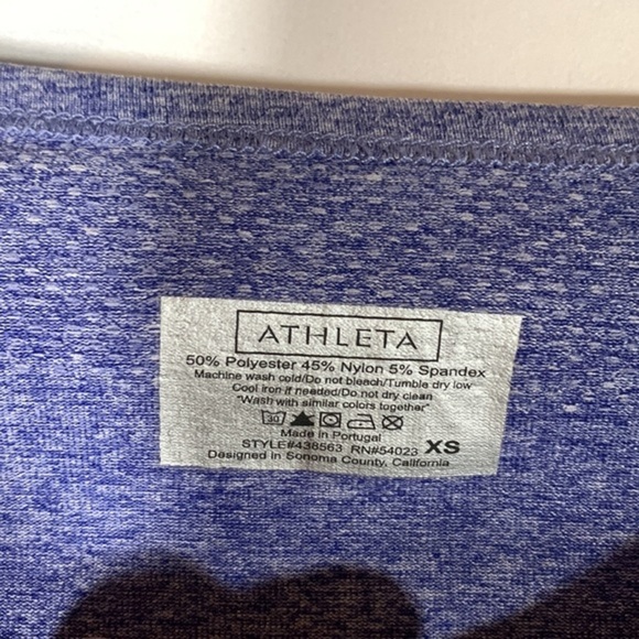 Athleta Blue Ruched Athletic Workout Short Sleeve T-Shirt - Picture 6 of 6